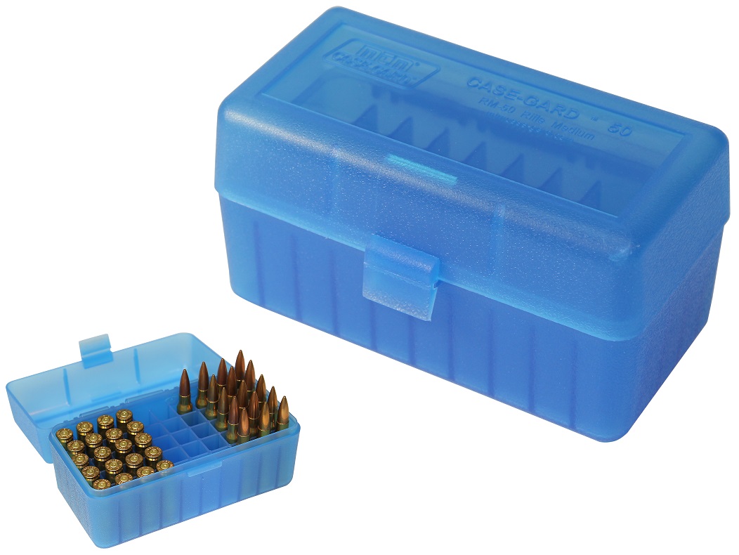 MTM RSLD50 Flip-Top Ammo Box CLEAR BLUE content 50